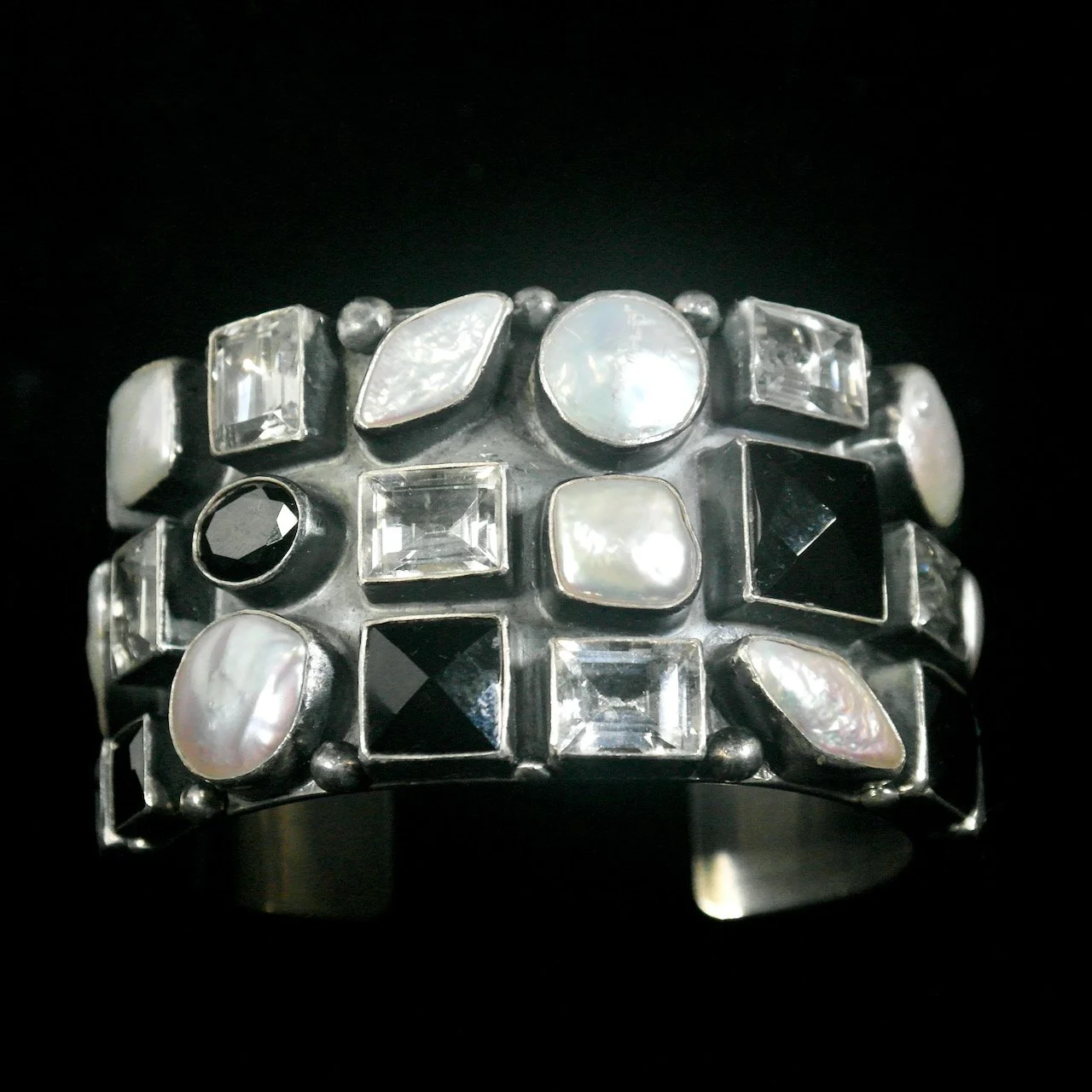 60-709 Sterling Silver Onyx CZ Pearl Bracelet $1645.jpeg