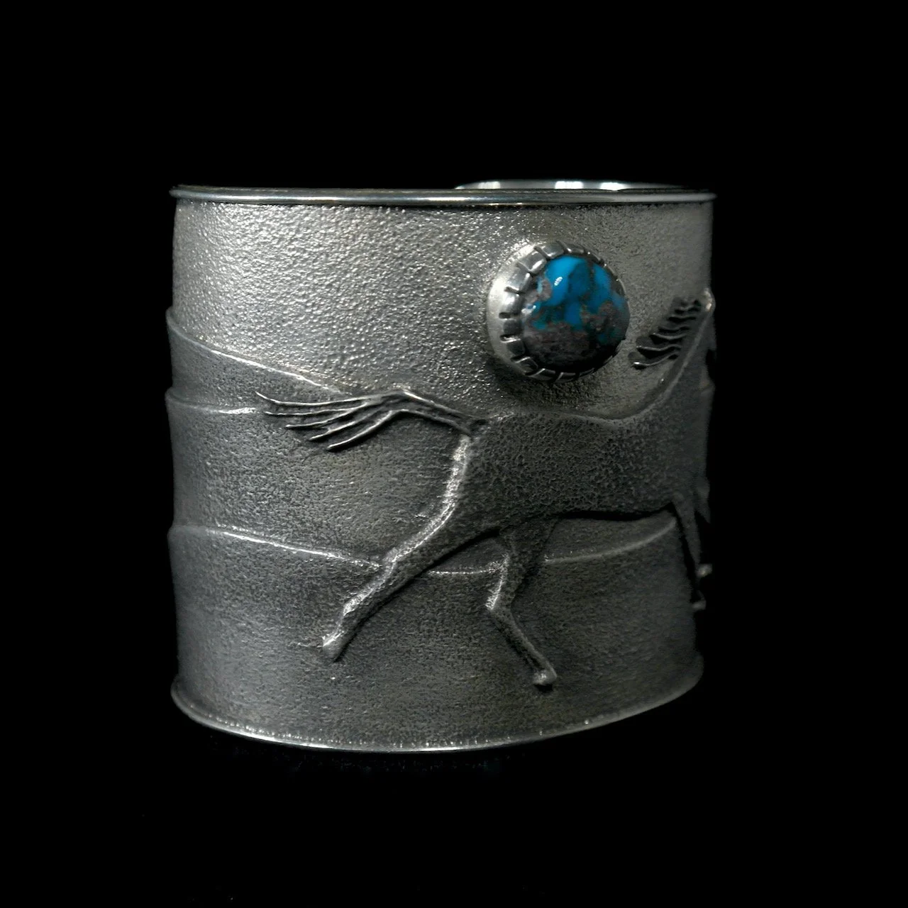 61-558 Philander Begay Sand Cast Sterling with Bisbee Turquoise Bracelet $3600 left.jpeg