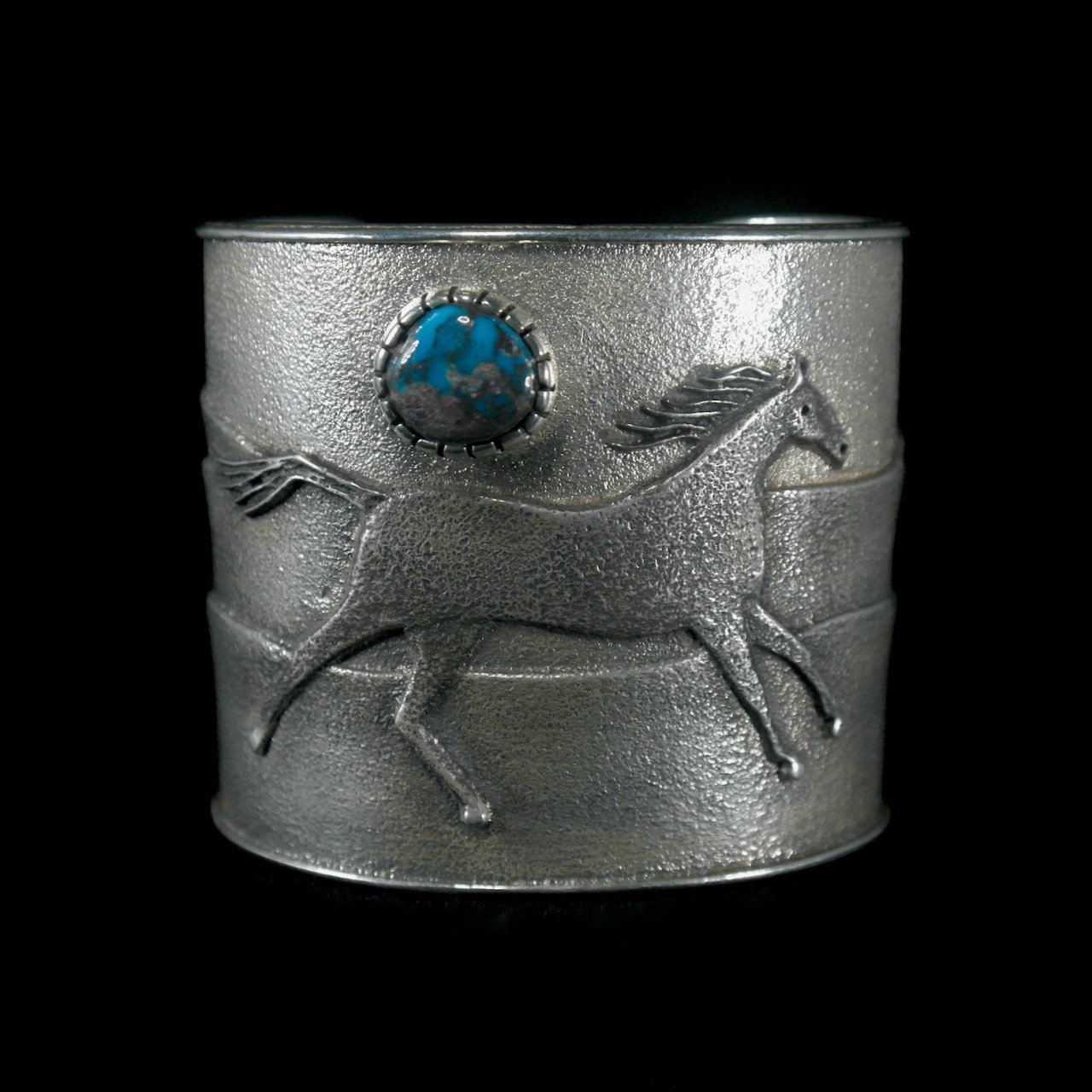 61-558 Philander Begay Sand Cast Sterling with Bisbee Turquoise Bracelet $3600 front.jpeg