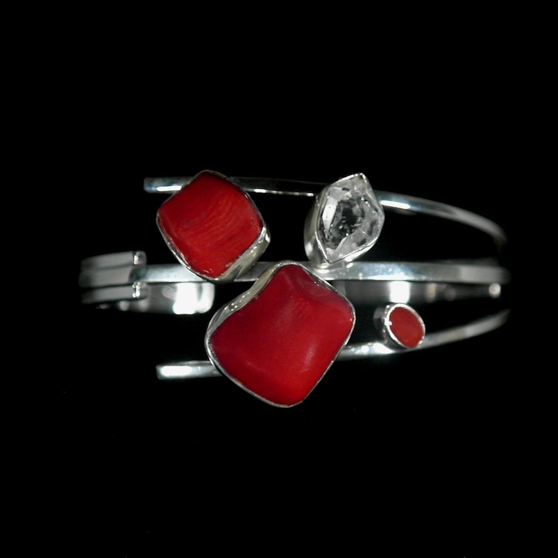50-830 Lilly Barrack Sterling Silver with South China Sea Coral and Herkimer Diamond Cuff Bracelet $498.jpg