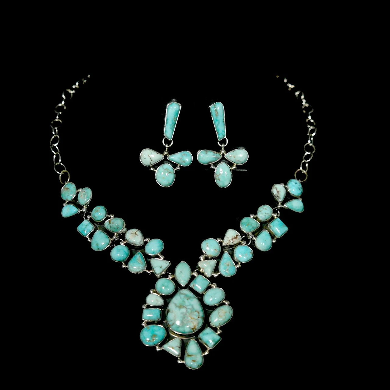60-736 Ann Curley Sterling Silver with Dry Creek Turquoise Necklace: Earring Set $2578 set.jpeg