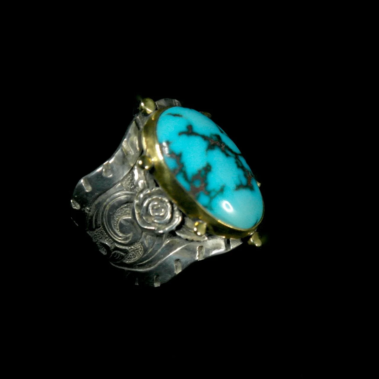 182-104 %22Ride Free%22 Silver, Gold, Egyptian Turquoise Ring $975..jpeg