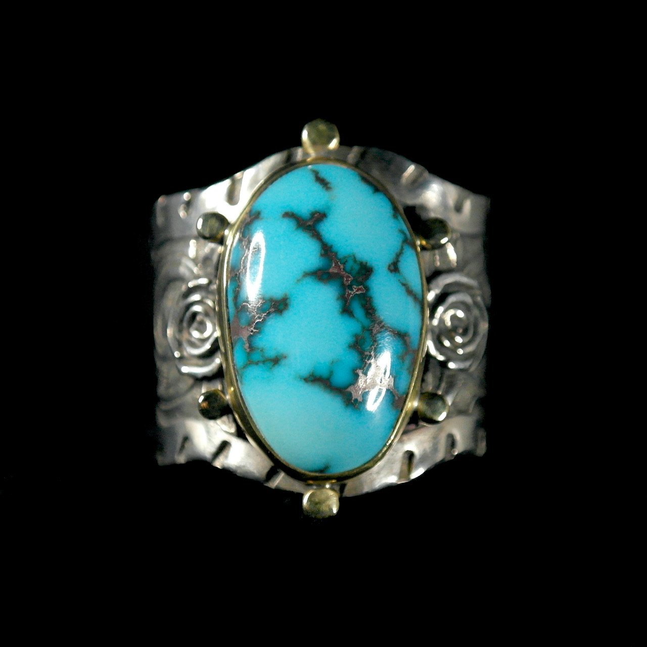 182-104 %22Ride Free%22 Silver, Gold, Egyptian Turquoise Ring $975.jpeg