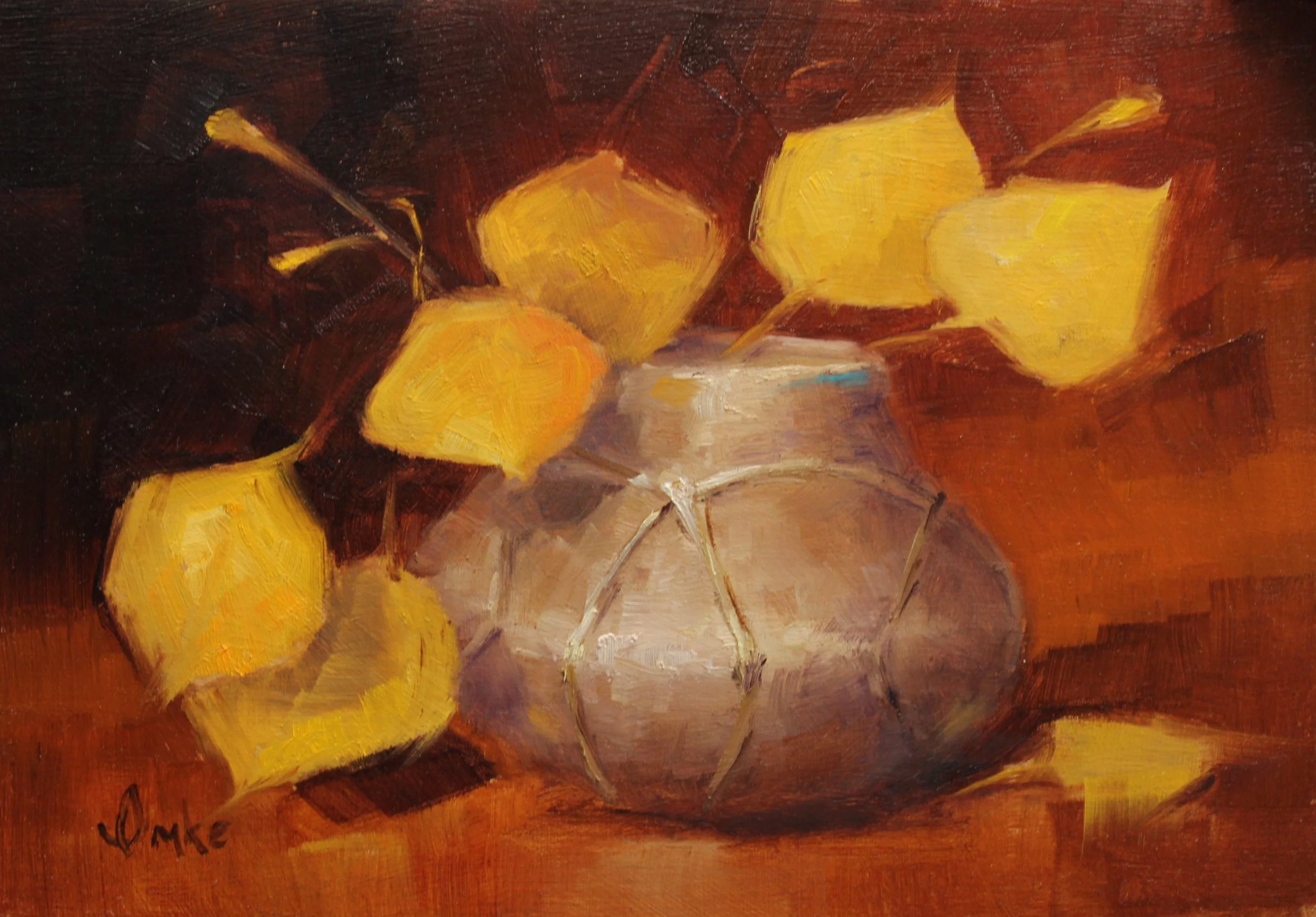 Tarahumara Pot w Aspen Leaves.JPG