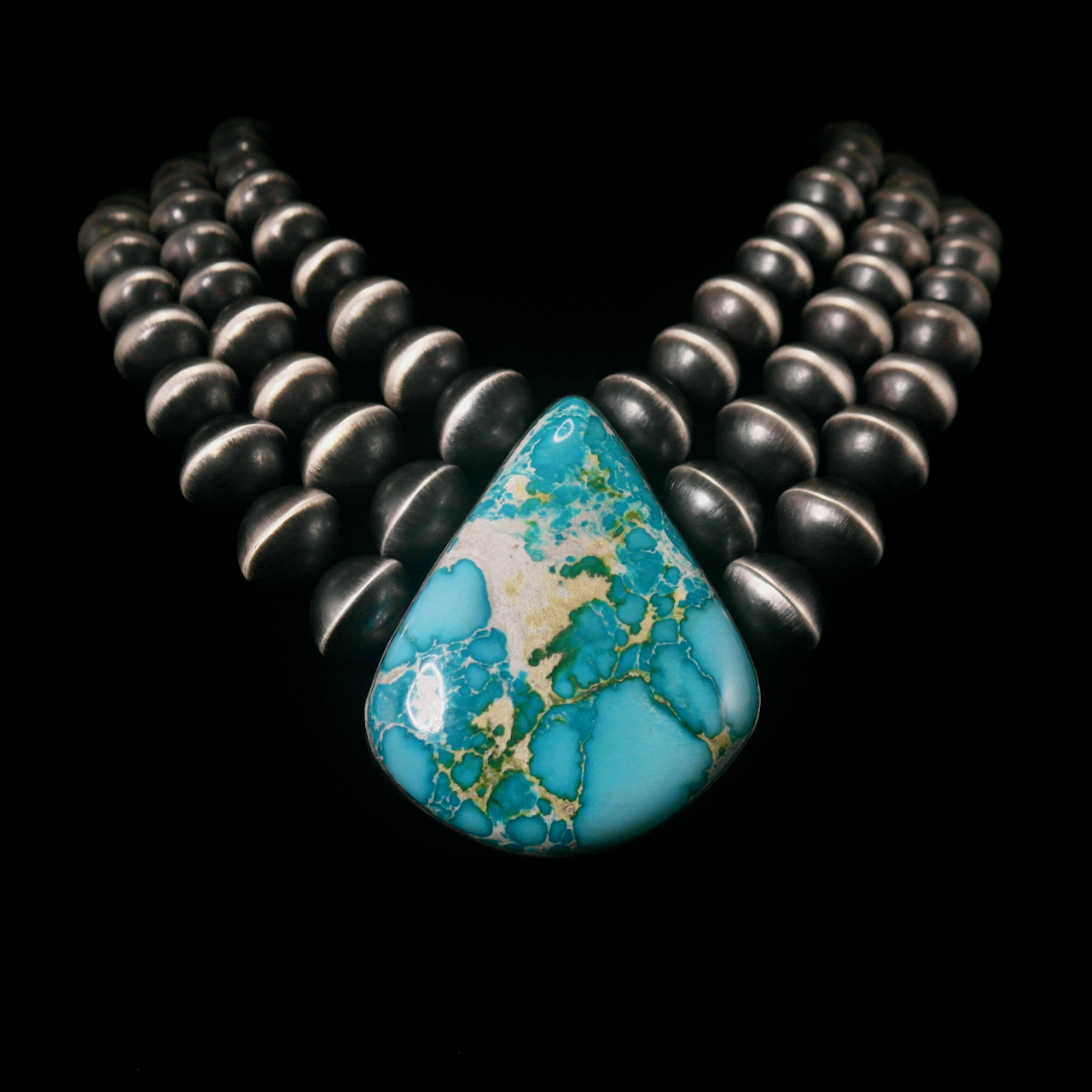 94-998 Bernyce Chaves SS 3 Strand Navajo Pearl 425 ct Sonoran Gold Turquoise $5600.png