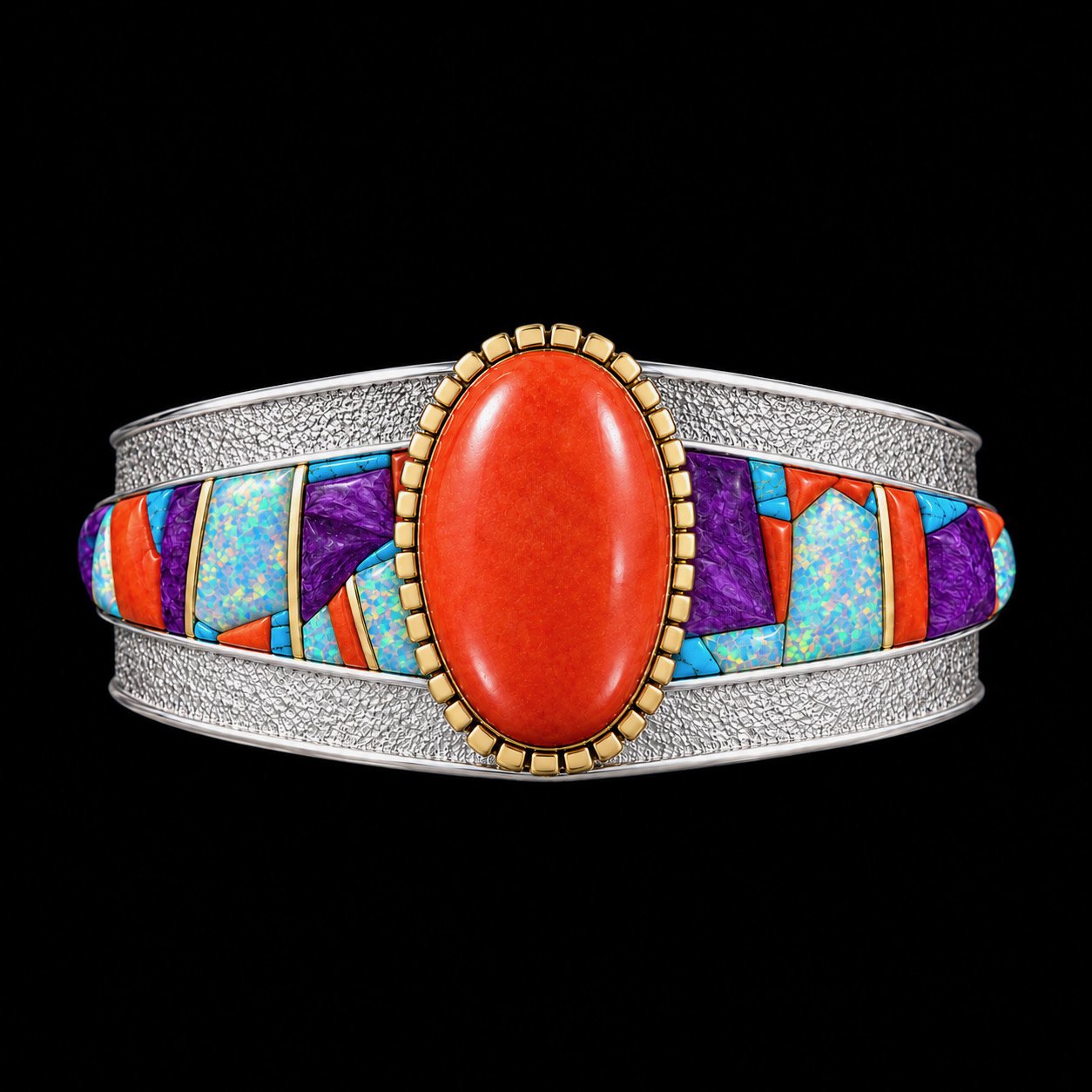 Coral and Turquoise Gemstone Cuff.jpeg