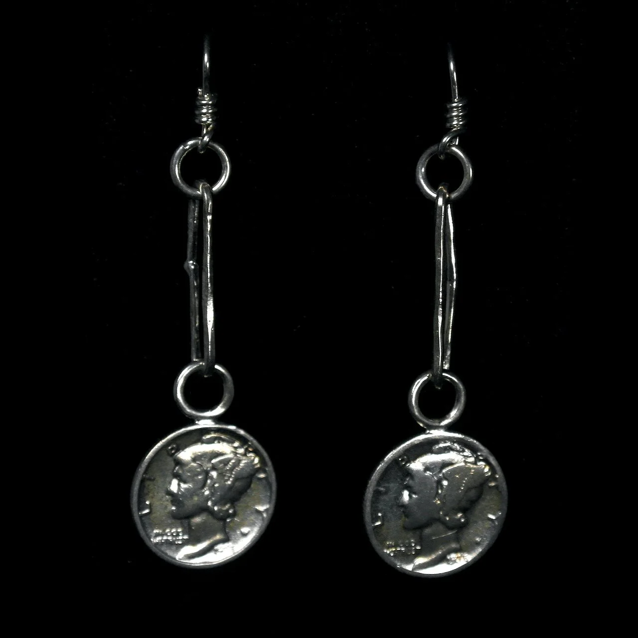 56-1229 Tony Davis Sterling with Liberty Dime Coin Earrings $88.jpeg