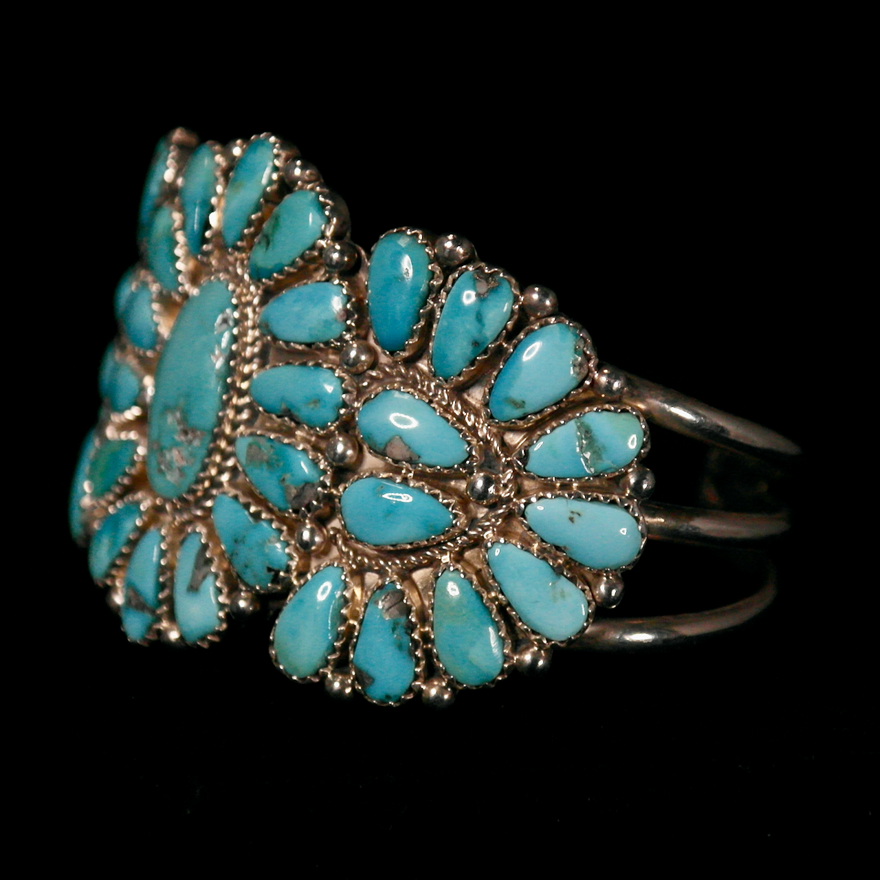 61-494 Sterling Silver Turquoise Cluster Flower Cuff Bracelet $1400 .png