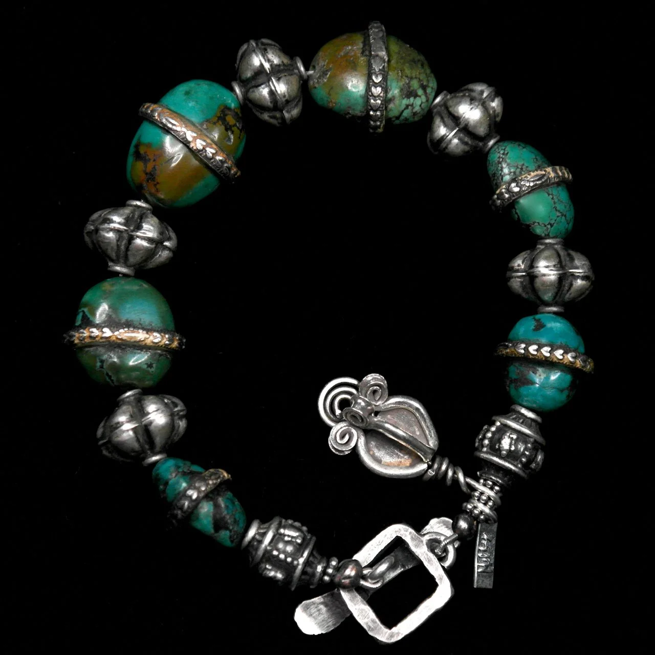 45-1125 Margie Melby Turquoise and Silver Beaded Bracelet $495.jpg