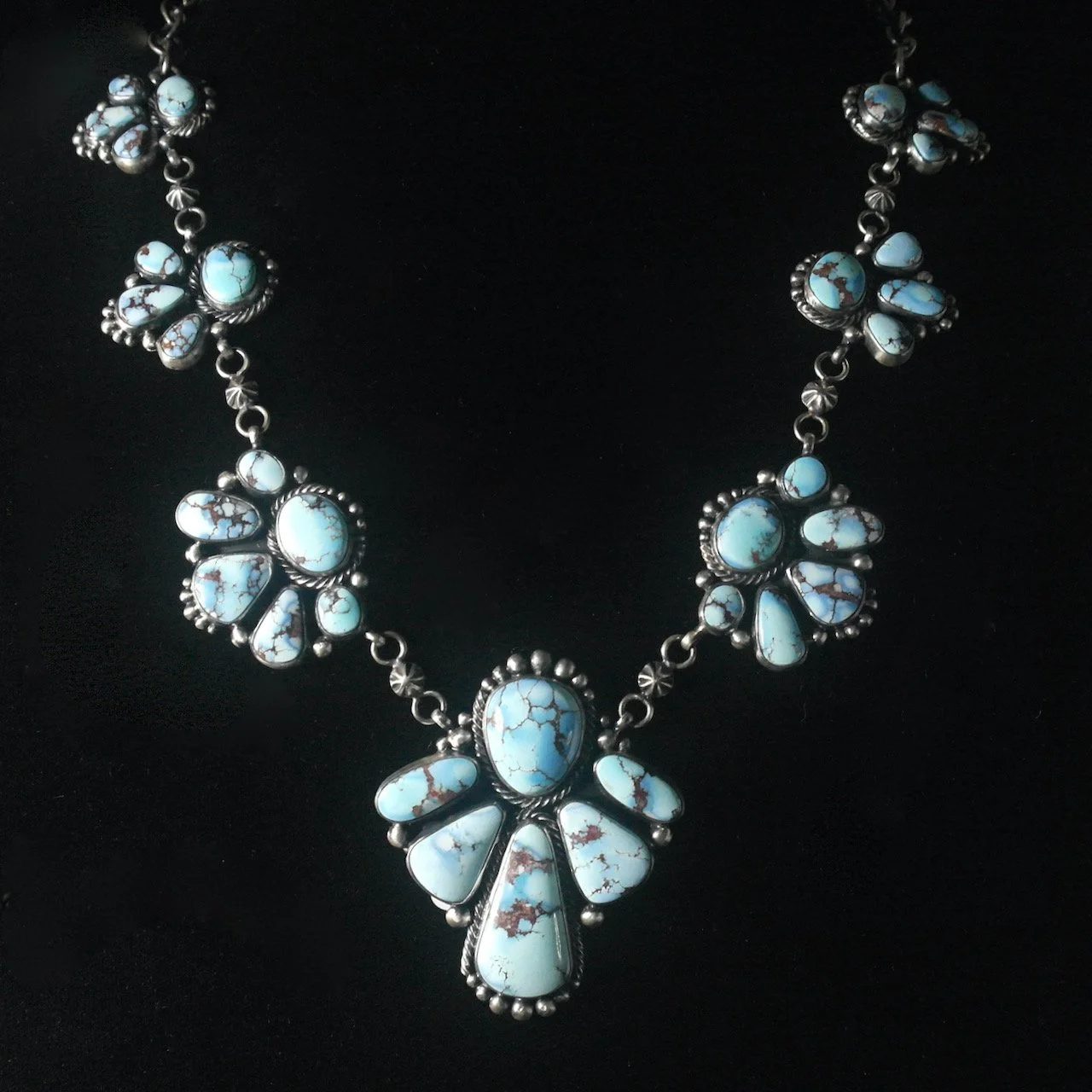 94-945 Sterling Silver Golden Hill Turquoise 7 Station Earring:Necklace Set $3349..jpeg
