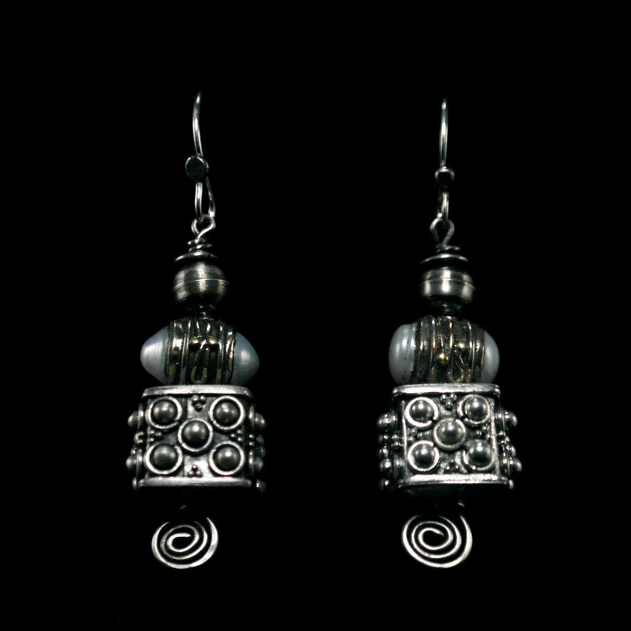 45-1129 Margie Melby Navajo Pearl and SS Square Bead French Hook Earrings $225.jpeg