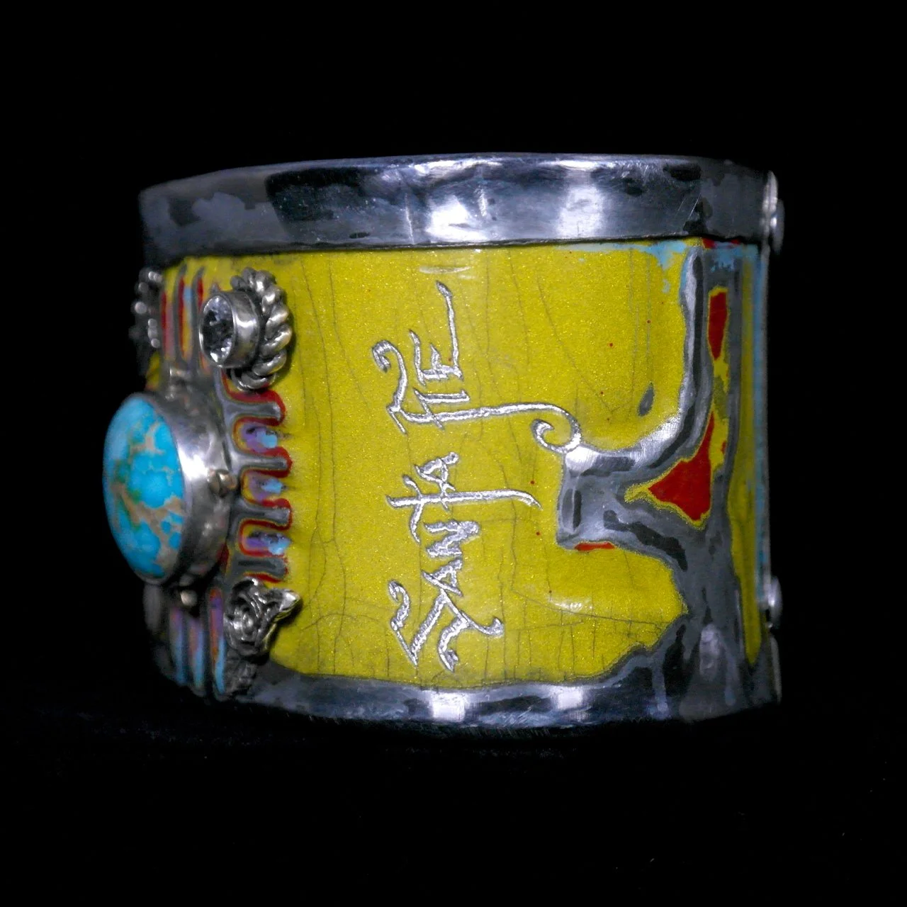 230-12 Kit Carson "Santa Fe Princess" 1958 NM License Place with 18k Gold and Turquoise Cuff $850-1.jpg