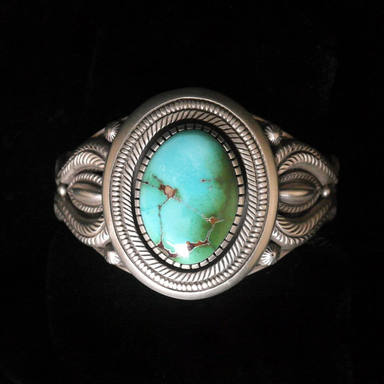 61-114 Sterling Silver and Royston Turquoise Cuff Bracelet .jpg