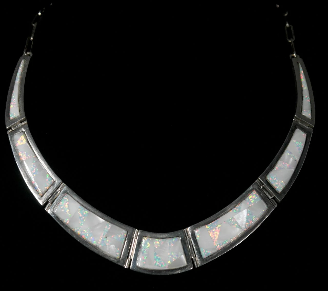 60-790 Ryan Sanchez Sterling Silver with Mother of Pearl and Opal Inlay Necklace:Earring Set $3125.jpg
