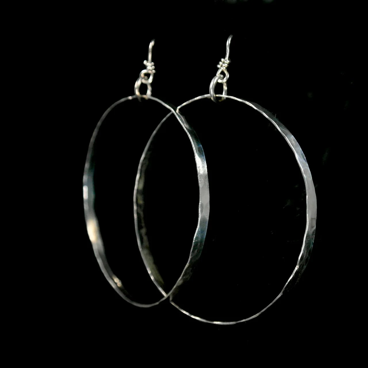 56-1193 Tony Davis Ingot Silver Large Open Hoop Earrings side view $158.jpg