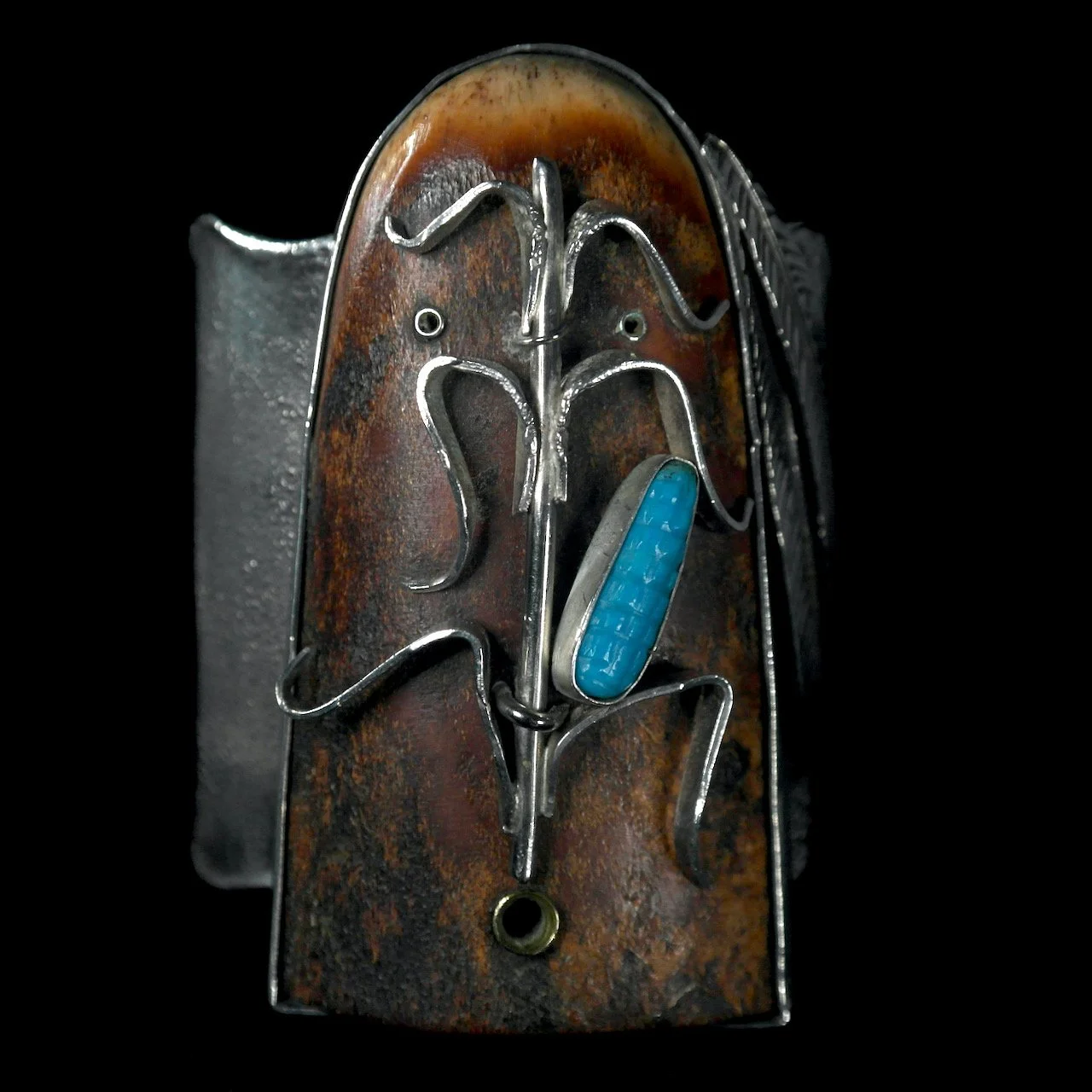78-261 Buddy Lee Sterling Silver with Mastodon Ivory with Blue Turquoise Corn Cuff Bracelet $2500.jpeg