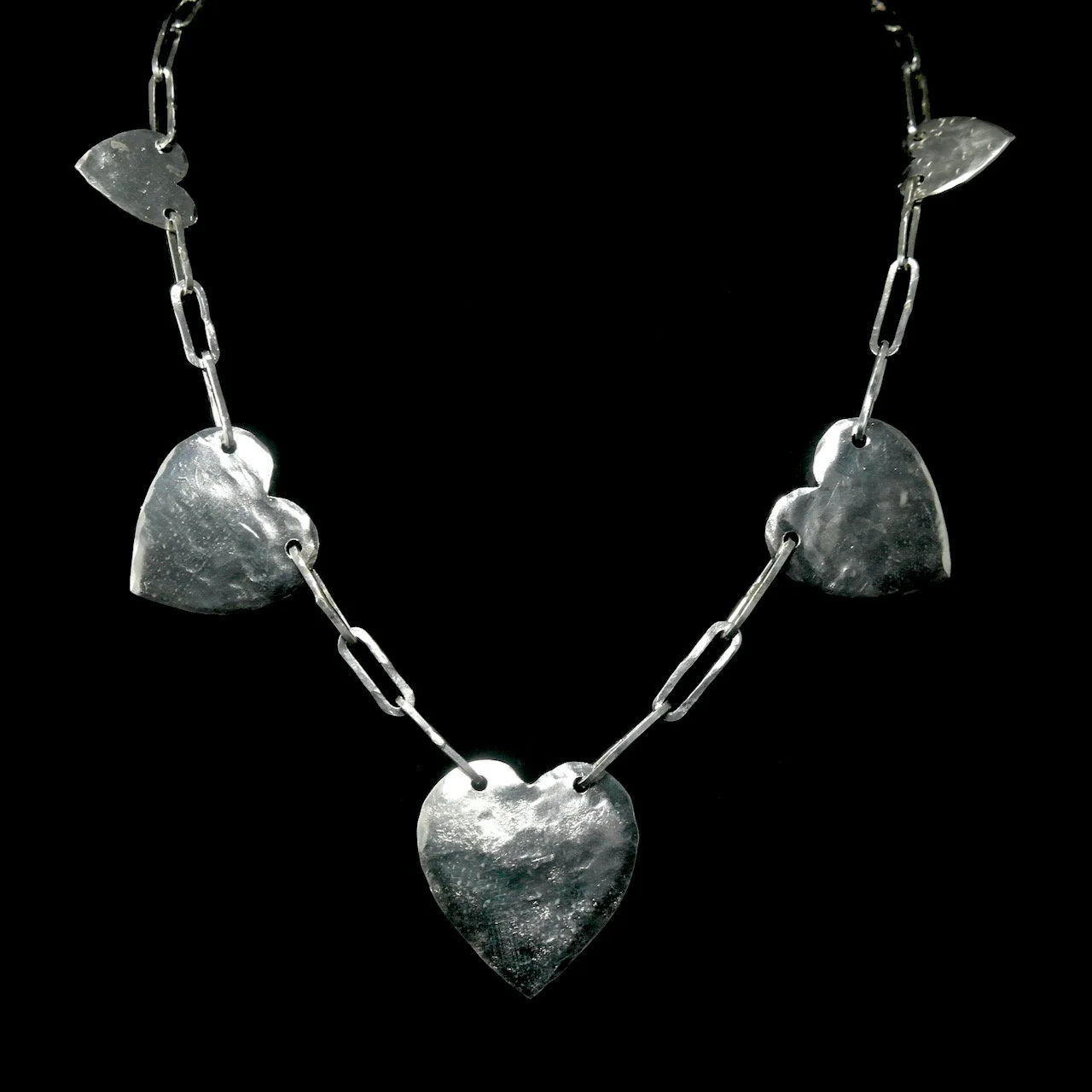 56-1322 Ingot Silver 5-Heart Station Link Necklace 26.5%22 $1695.jpeg