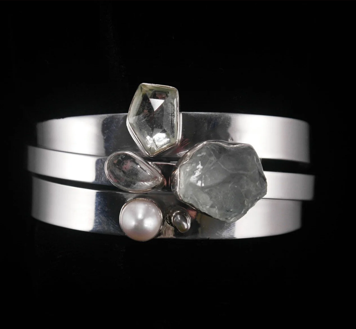 50-366 Green Amethyst with Pearl and Herkimer Diamond Cuff Bracelet.png