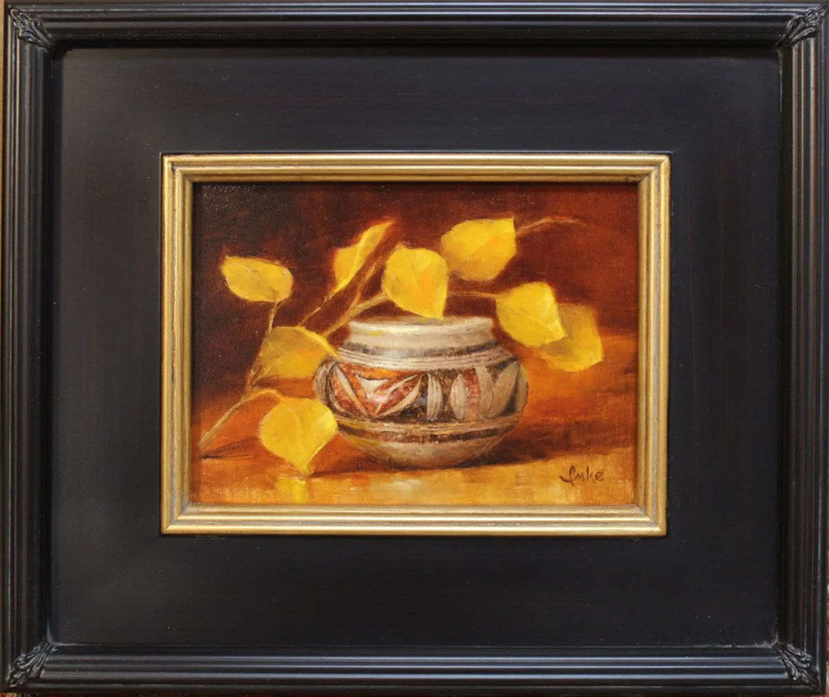 Hopi Pot w Aspen Leaves-framed.jpg