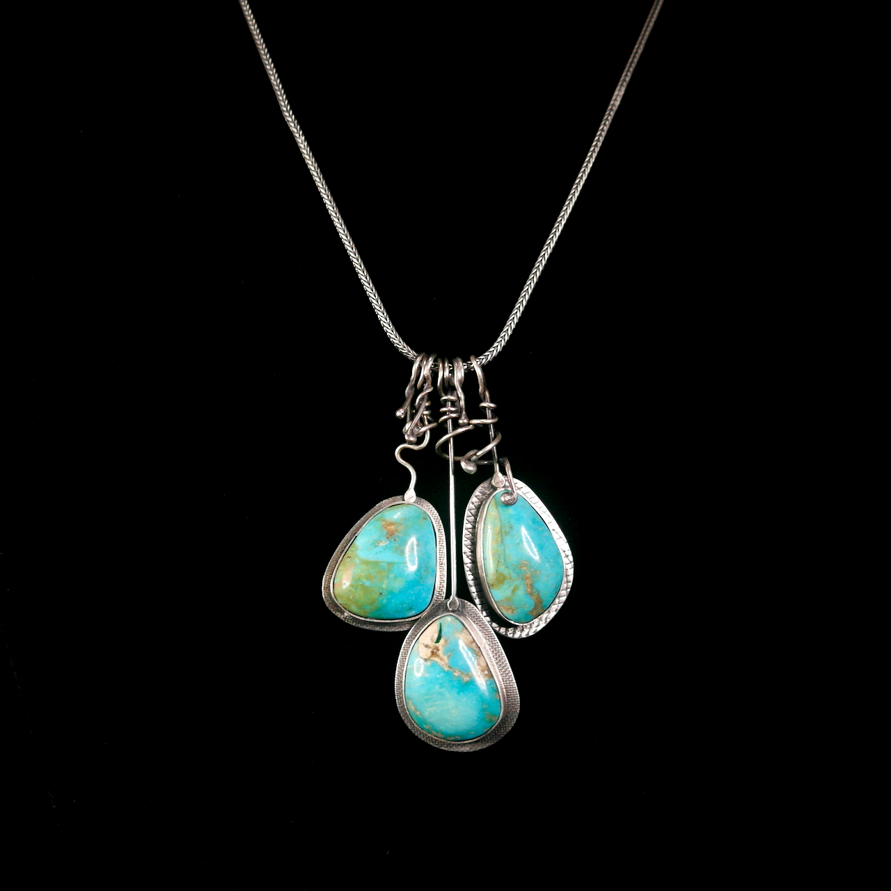45-1100 Margie Melby Fine Silver Three Stone Turquoise Necklace $495.png