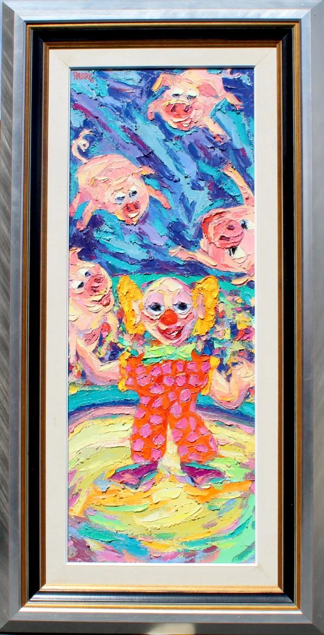 20-404 Jim Rabby "Clown Juggles Pigs" $6,500-framed.jpg