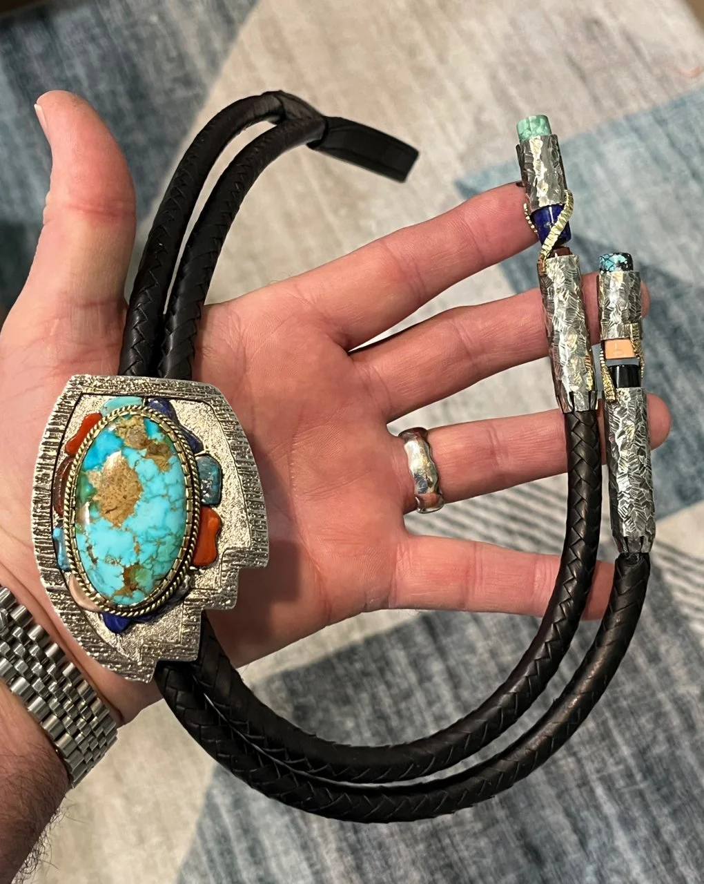 129-164 Rodney Allison 18k YG, Sterling, Royston Center, and Mixed Stone Bolo $9990-1.jpg
