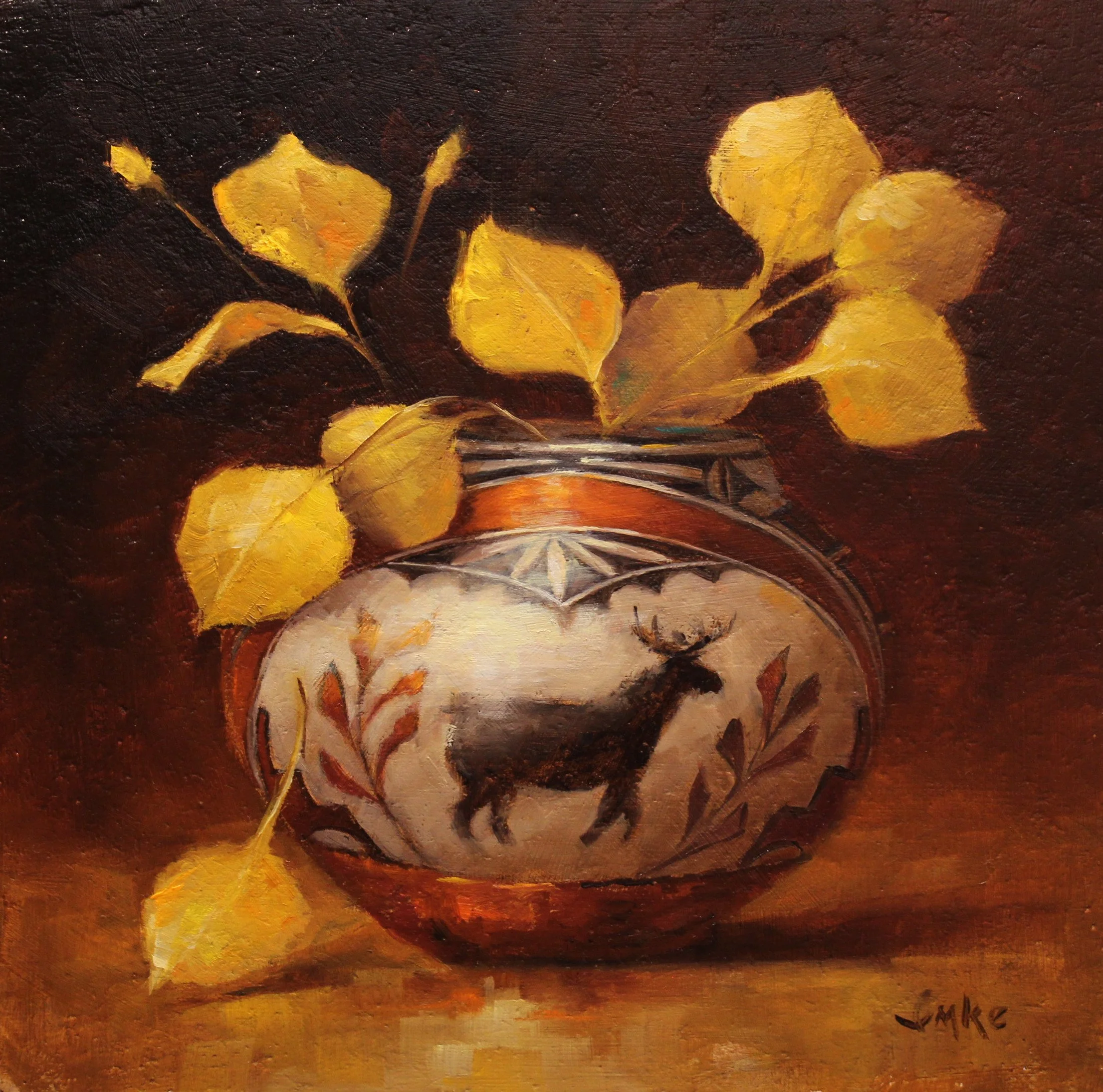 Rainbow Pot w Aspen Leaves.JPG