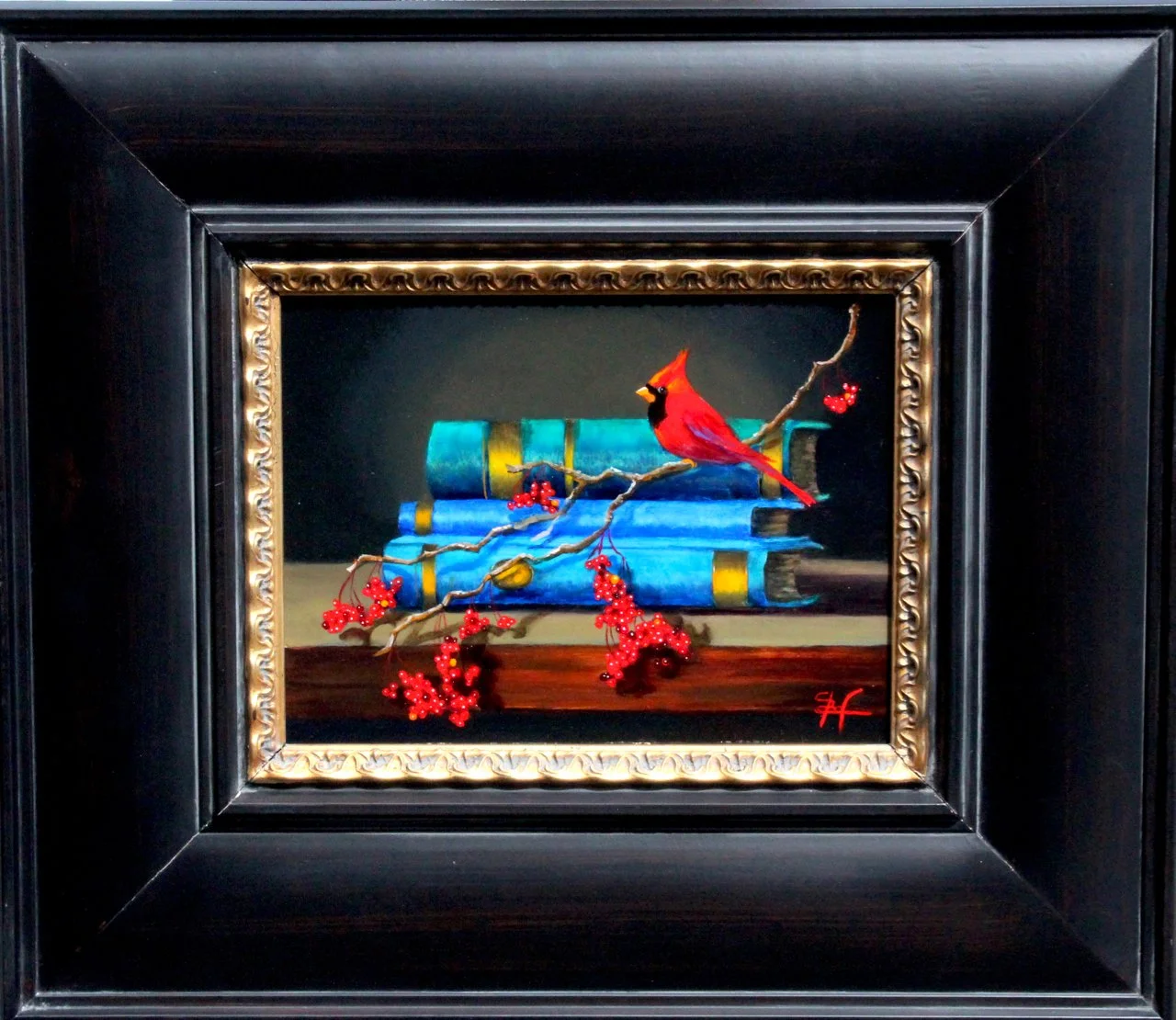 106-165 Cynde Roof "Little Red Messenger" $2,150-framed.jpg