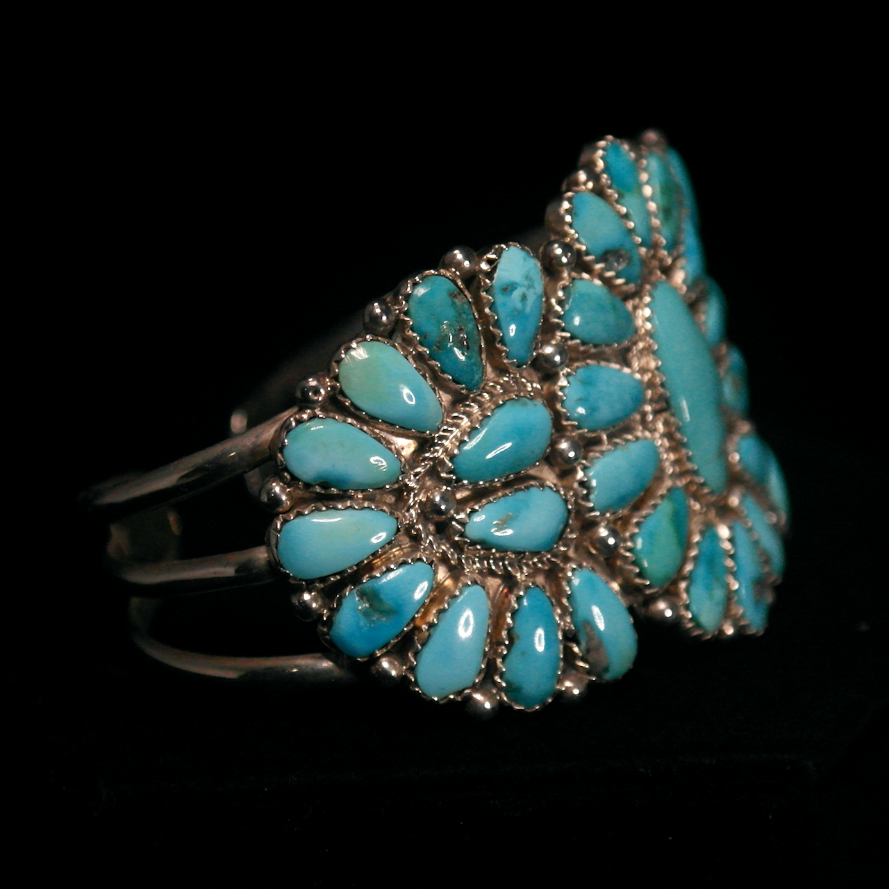 61-494 Sterling Silver with Turquoise Cluster Flower Cuff Bracelet $1400..png