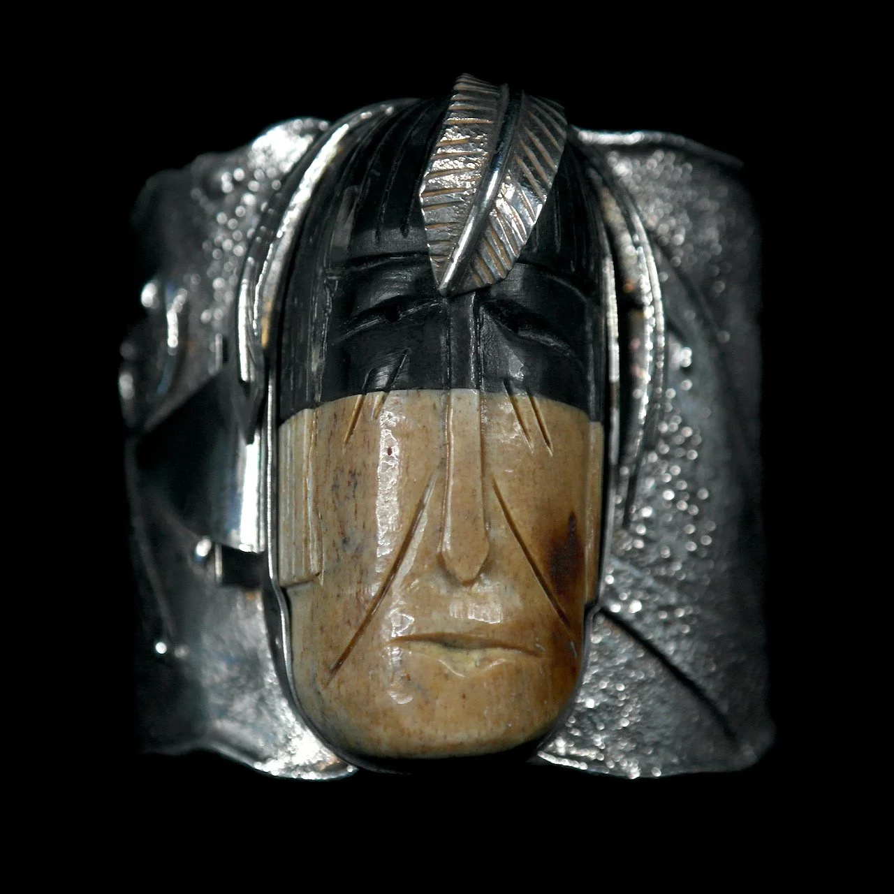 78-258 Buddy Lee Sterling Silver with Mastodon Ivory Two Toned Face Cuff Bracelet $2500-front.jpeg