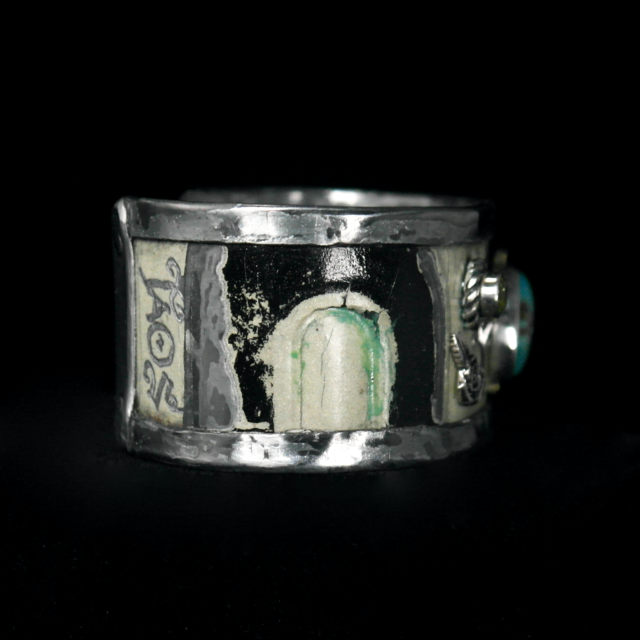 182-127 Sterling Silver:Gold with Turquoise TX License Plate Bracelet..png