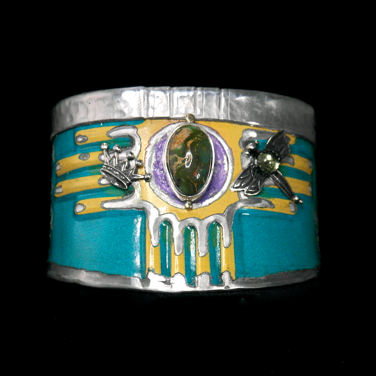 182-128 Sterling Silver with Dragon Fly & Turquoise NM License Plate Bracelet $825.p.png