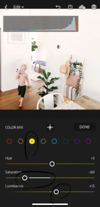ADJUST YELLOWS - TAKE THE SATURATION WAY DOWN TO FIX ARTIFICIAL LIGHT