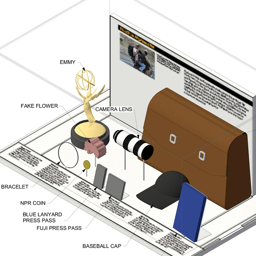 Right isometric view of artifact case.