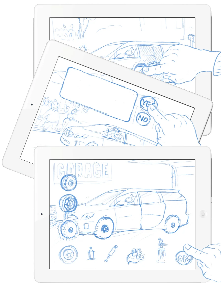 Storyboarding and user-interface design for interactive apps. 