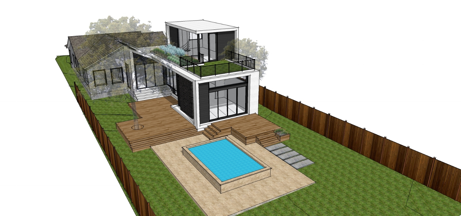  A contrasted addition to a 1950's bungalow located in the historical district of Clarksville, Austin. 