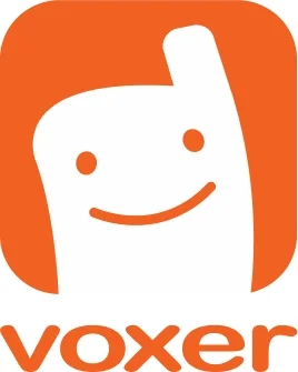 Orange square logo with a simple smiling face and the word "voxer" underneath, representing a friendly voice messaging tool used for supportive coaching for highly sensitive new moms.