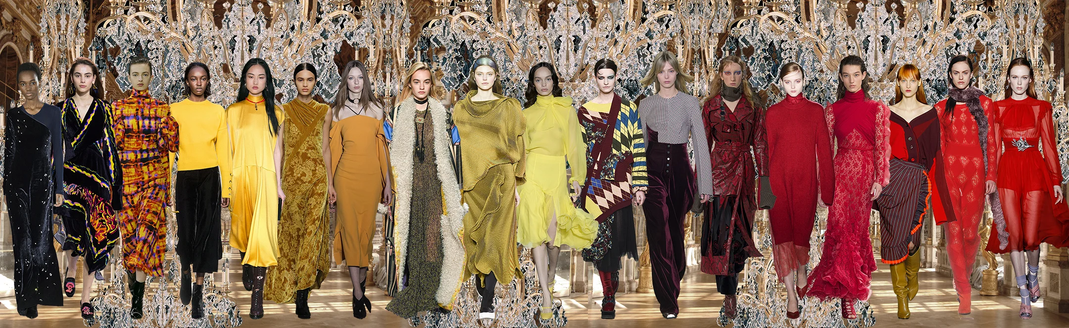 L to R: Gabriela Hearst, Peter Pilotto, Ellery, Neil Barrett, Valentino, Erdem, Roland Mouret, Etro, Issey Miyake, Blumarine, Antonio Marras, Stella McCartney, Maison Margiela, Ryan Roche, Giambattista Valli, Erika Cavallini, Missoni, No21