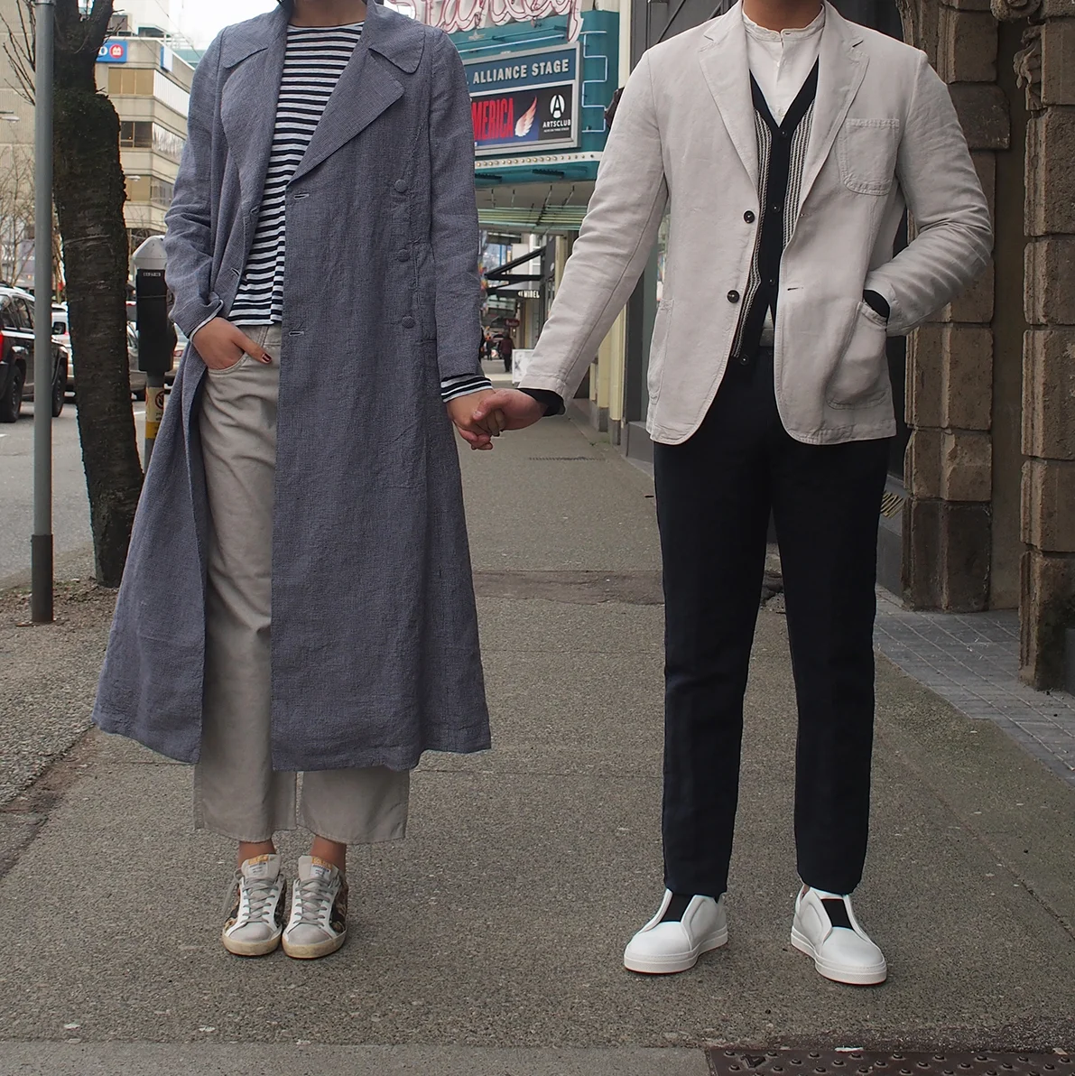 She's in Massimo Alba with sneakers by GGDB - He's in Massimo Alba with sneakers by Pierre Hardy.