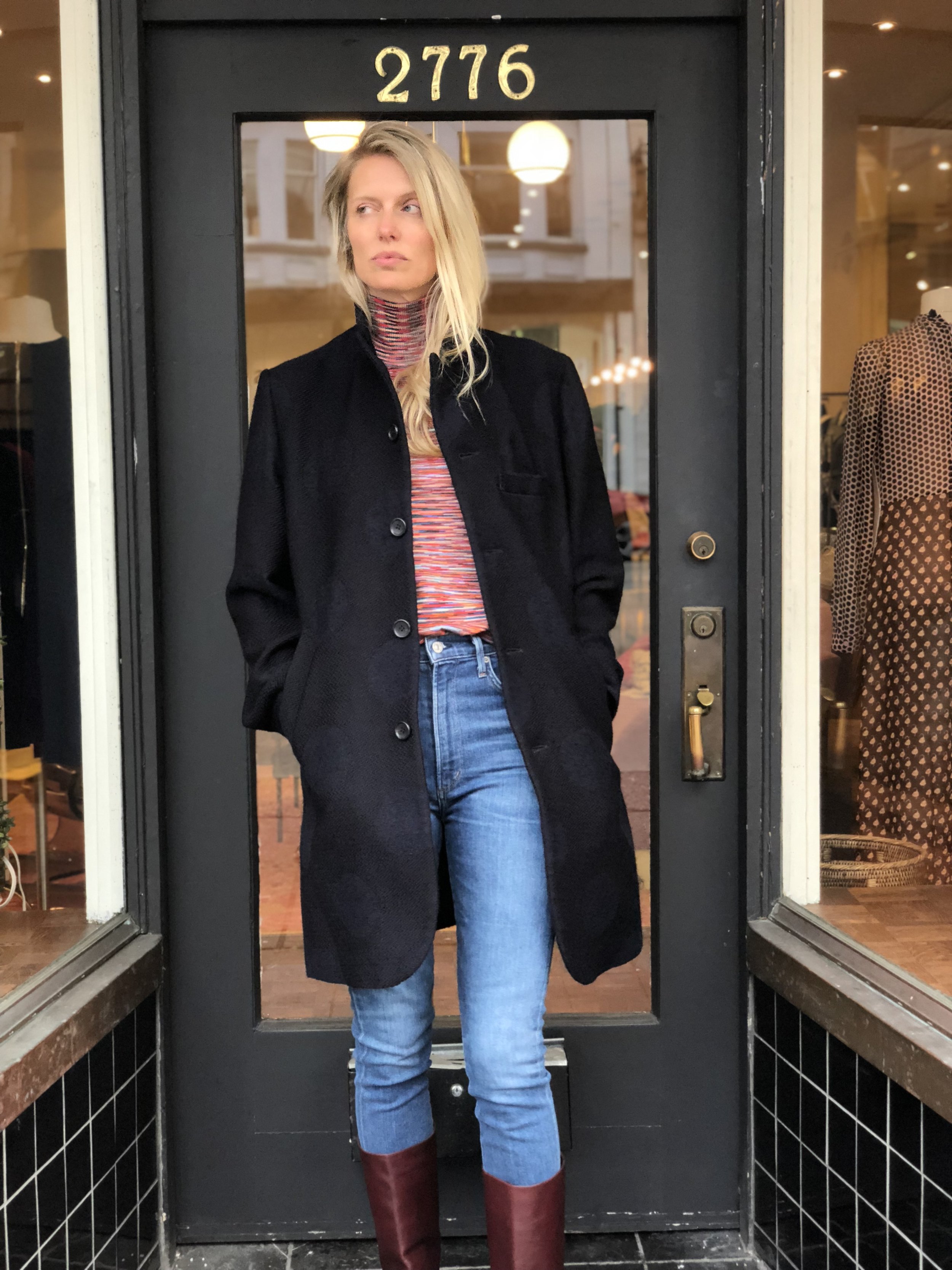 Favorite item #2: Dressing down in a men's Blue Blue coat.