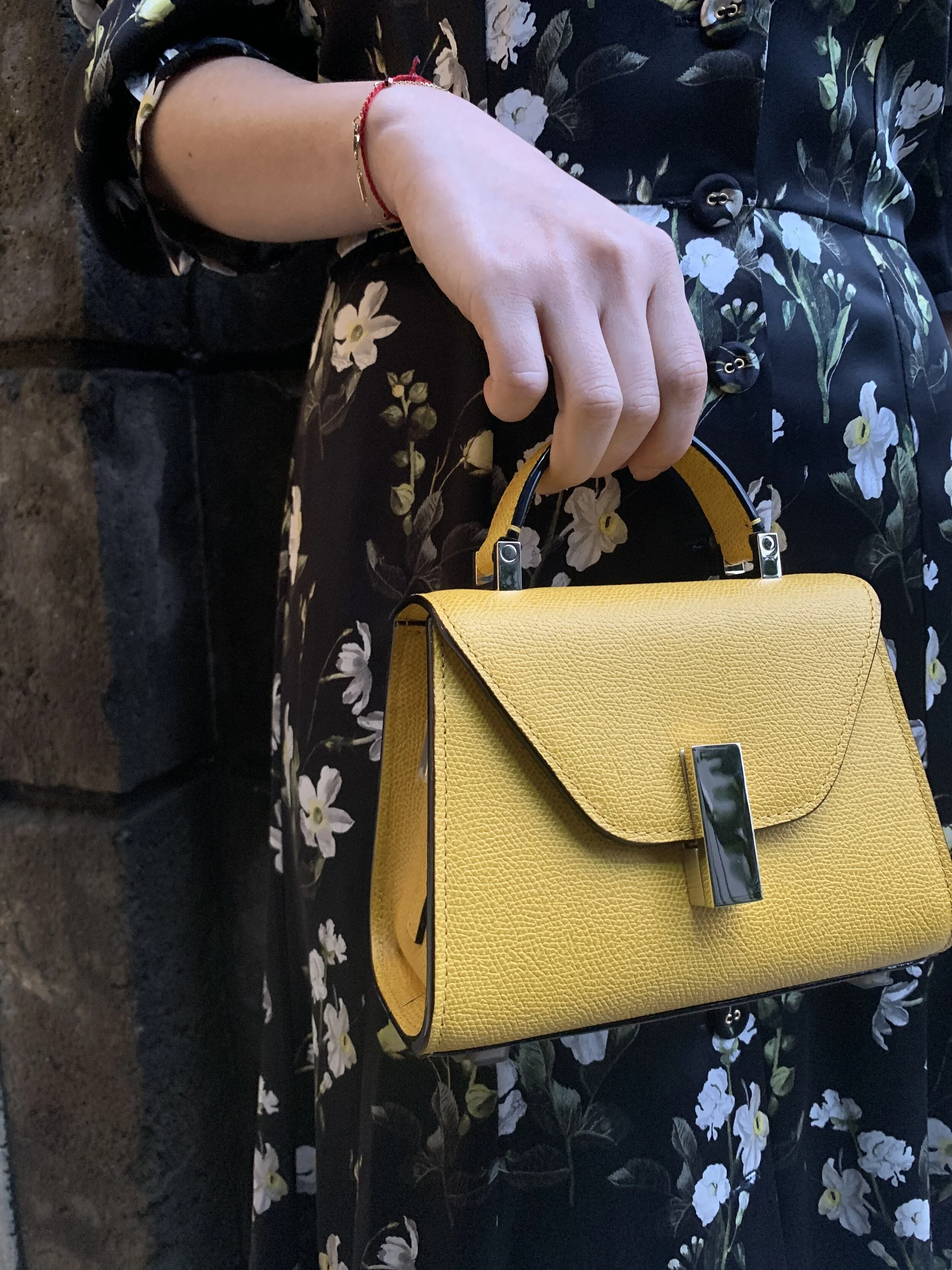  Outfit #1 includes a silky floral number by Erdem, a delightful mini Iside Valextra handbag  . . . .  
