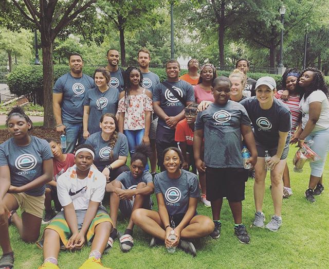 We had an awesome day serving with @thejustpeopleproject! We handed out goodies, played games, danced &amp; shared Christ&rsquo;s love with our city! #serveday18