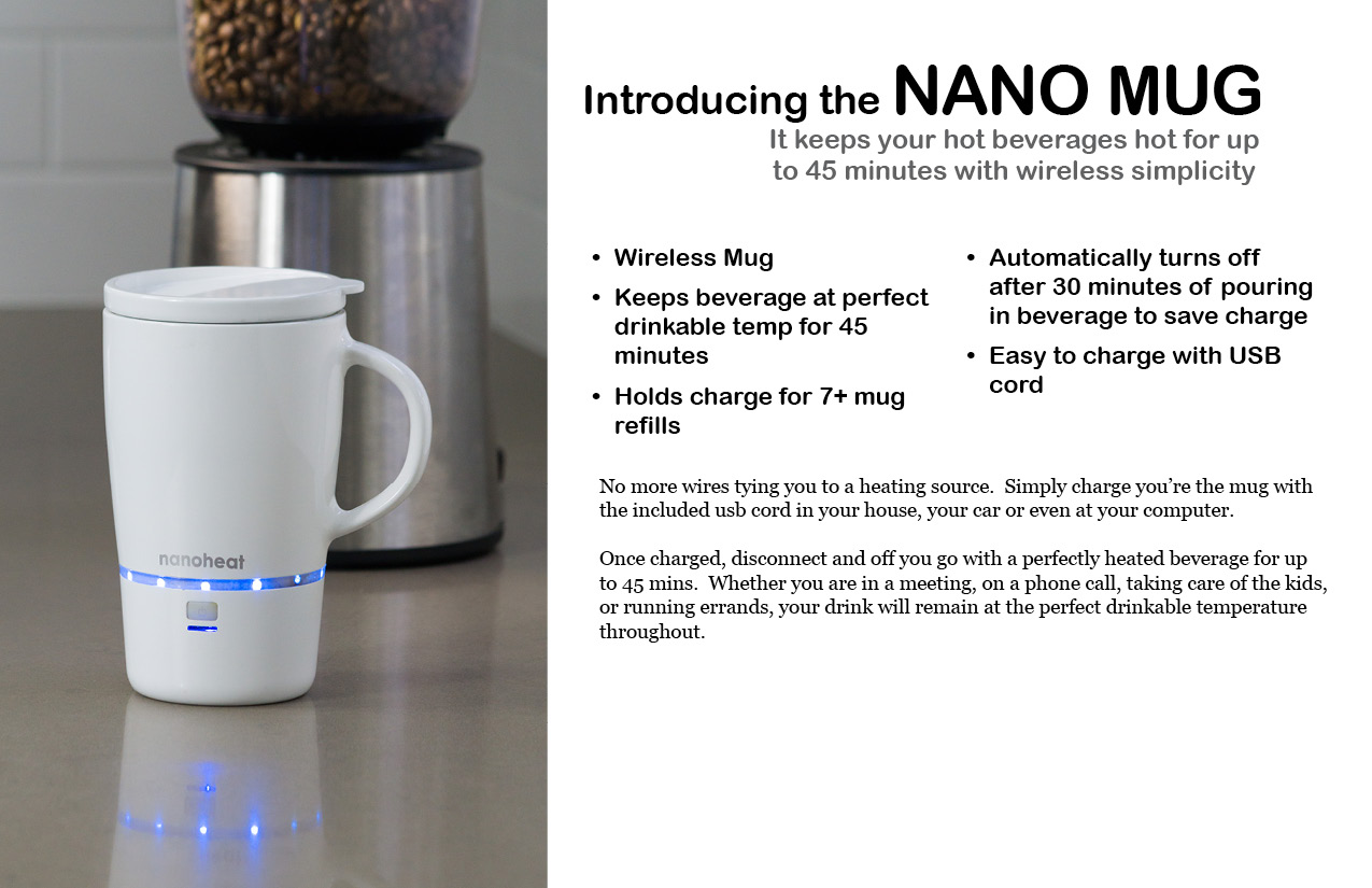 FLASH – technology upgrade on wireless heated mug with microchip smart charging