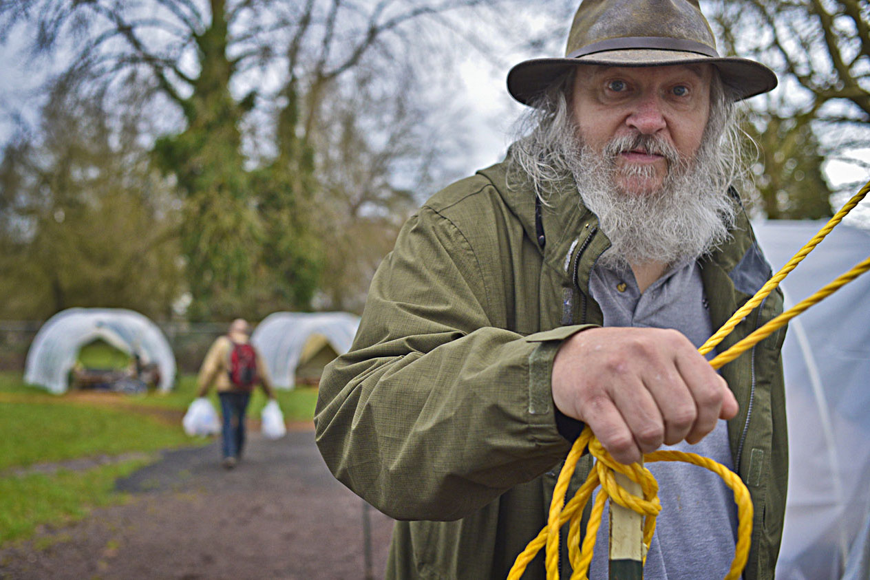 Eugene, ORE - John Thompson, 68, settles in to the Nightingale Health Sanctuary. By: Debra Josephson