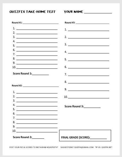 20 Questions Answer Sheet