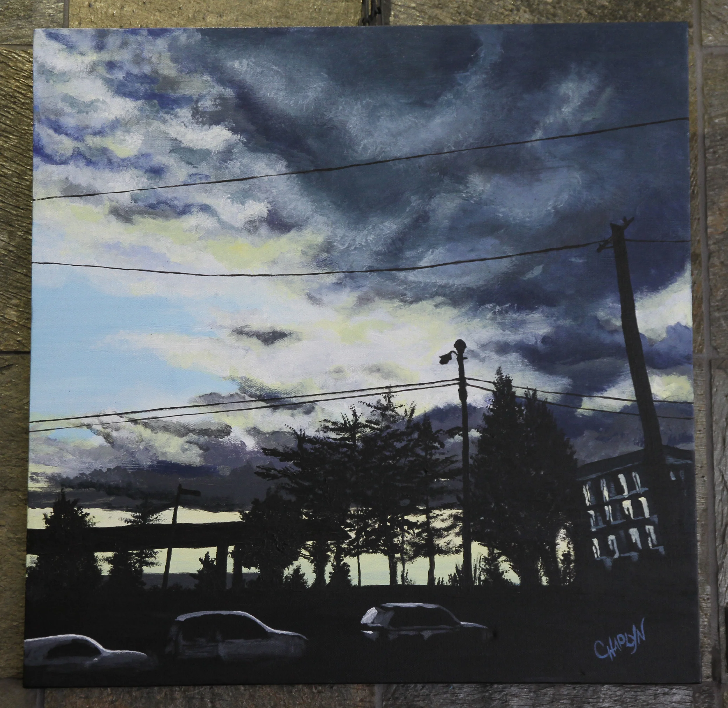 "Bikeride under Dramatic Skies" 24x24 Acrylic on Canvas 
