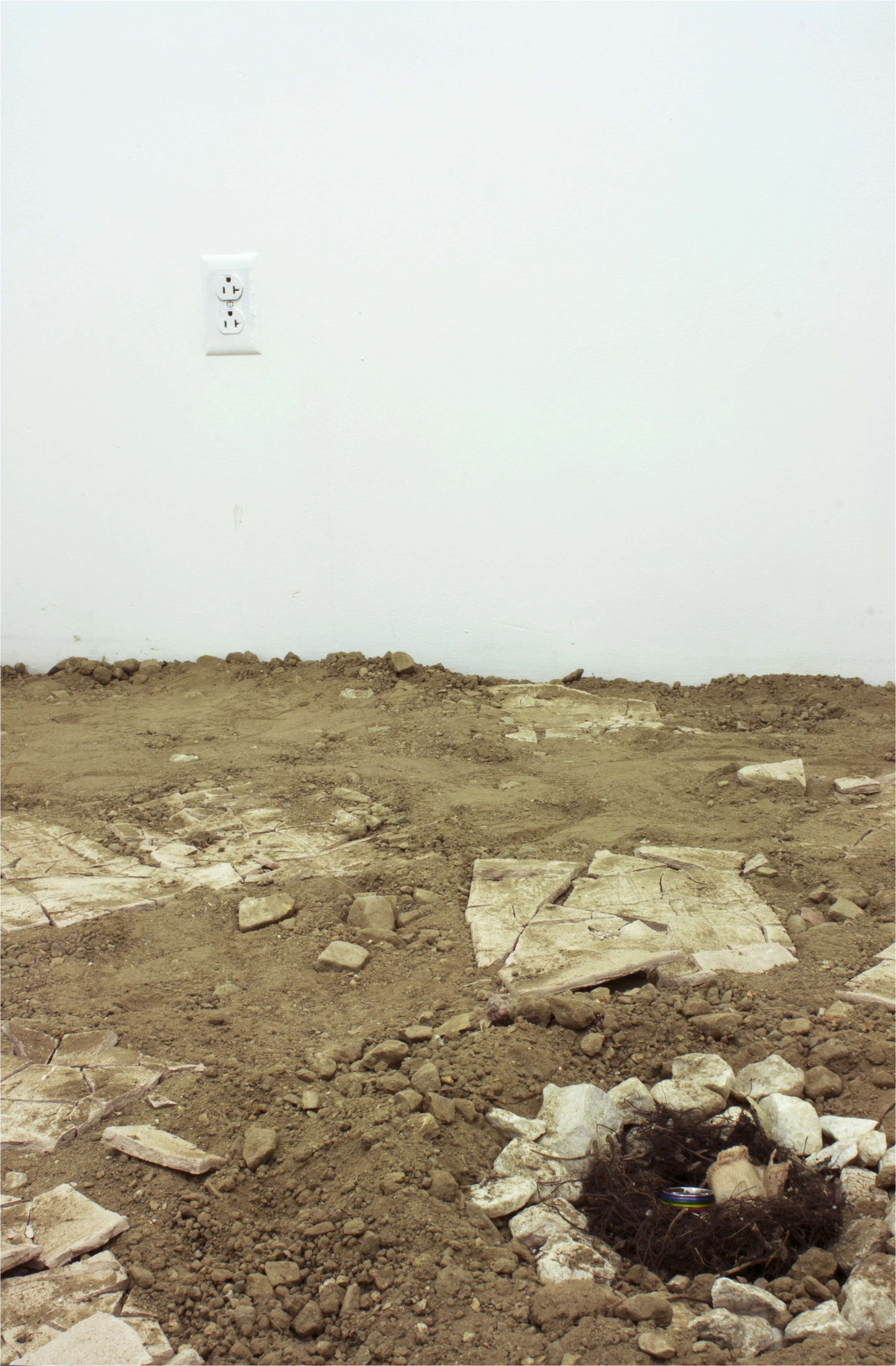 hope is Dirt from 5'2" x 2' x 2' hole, 40 Unfired Clay Tablets, White Rocks, Roots, Detritus Cloth, and Ring 9' x 8.5' x 10' 2016