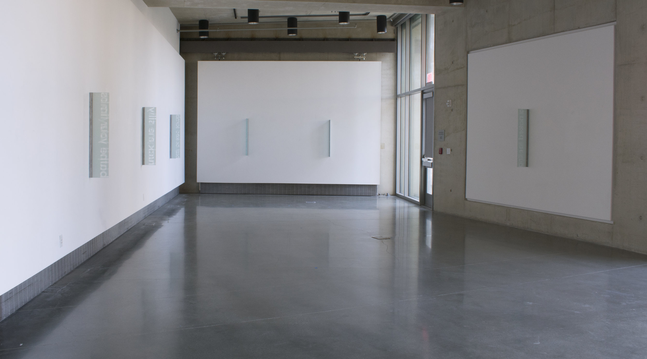 to be a vision (installation of series) Glass and Steel Panels each 36” x 8” x 3/8” 2019