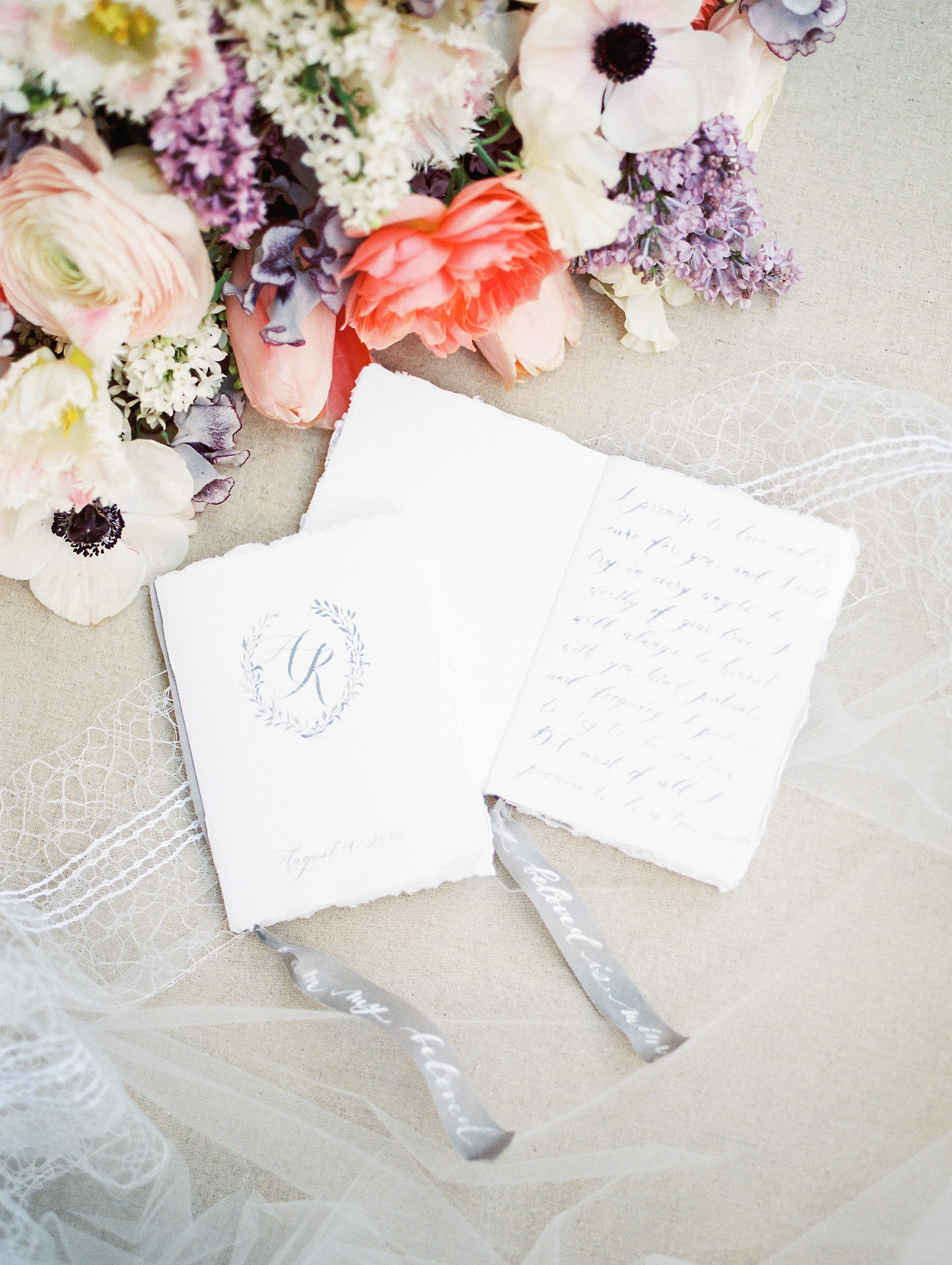 Yes, this handmade vow books looks lovely! It took me a good couple hours to paint and write, hand stitch to bind, and add the finishing touch with Silk and Willow ribbon. I will have to charge a minimum of $85 retail to break even (with time and ma…