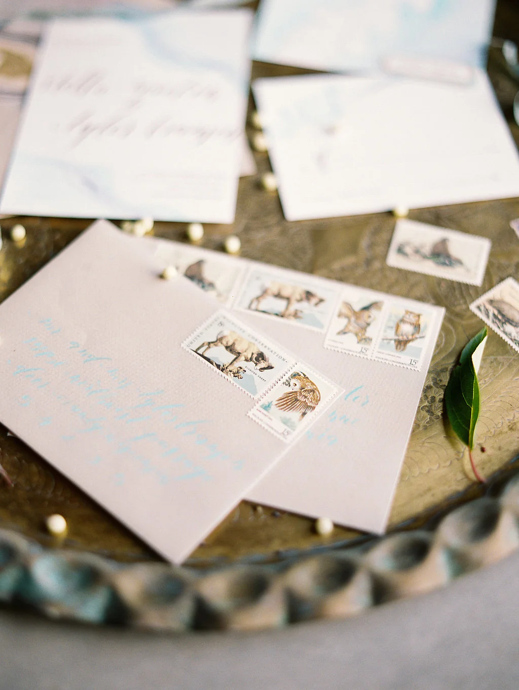 This one is an example of my favorite theme stamps. I was working on a styled shoot in Door County and want to embrace the natural landscape. So I choose these animal themes stamps from two different blocks.